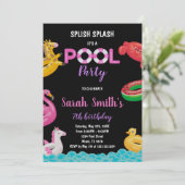 Bewerkbare Summer Swim Party Uitnodigen Kaart (Staand voorkant)