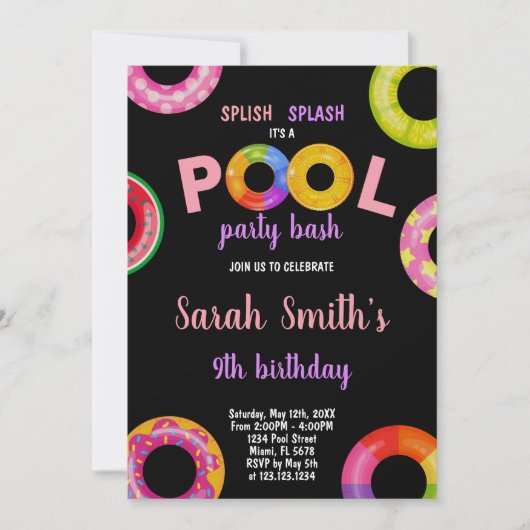 Bewerkbare Summer Swim Party Uitnodigen met Floati Kaart (Voorkant)