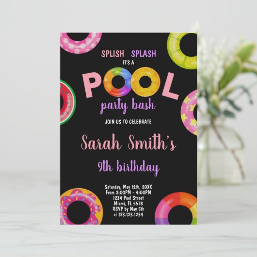 Bewerkbare Summer Swim Party Uitnodigen met Floati Kaart (Staand voorkant)
