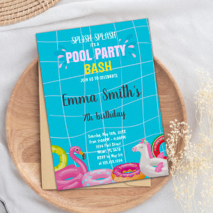 Bewerkbare Summer Swim Party Uitnodiging voor kind