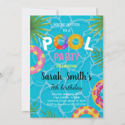 Bewerkbare Summer Swim Party Uitnodiging voor kind (Voorkant)