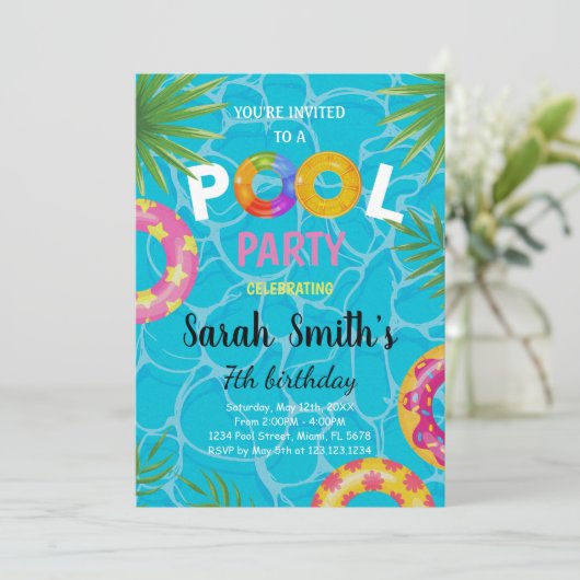 Bewerkbare Summer Swim Party Uitnodiging voor kind (Staand voorkant)