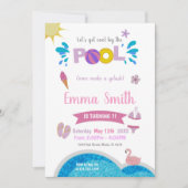 Bewerkbare Summer Swim Party Uitnodiging voor meis (Voorkant)