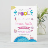 Bewerkbare Summer Swim Party Uitnodiging voor meis (Staand voorkant)