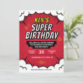 Bewerkbare Super Hero verjaardagsfeestje uitnodigi Kaart (Staand voorkant)
