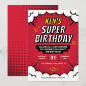 Bewerkbare Super Hero verjaardagsfeestje uitnodigi Kaart (Voorkant / Achterkant)