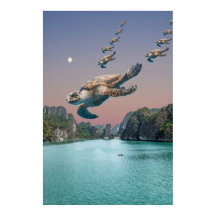 Bewerkbare Surreal Flock of Turtles Art Poster