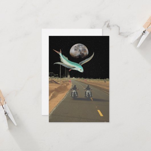 Bewerkbare Surreal Motorcycle Moon Kaart (Voorkant / Achterkant in situ)