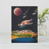 Bewerkbare surrealistische schildpadden vliegen in feestdagenkaart (Staand voorkant)