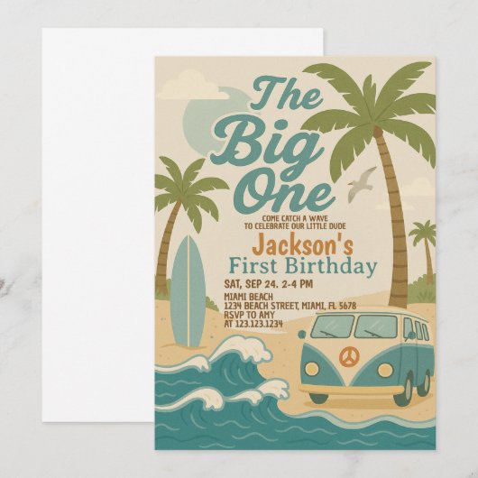 Bewerkbare Surven Up Boy 1st Birthday Invite Kaart (Voorkant / Achterkant)