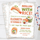 Bewerkbare Sushi uitnodiging voor verjaardagsfeest