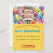 Bewerkbare taart en ballonnen Verjaardag Kaart (Voorkant)