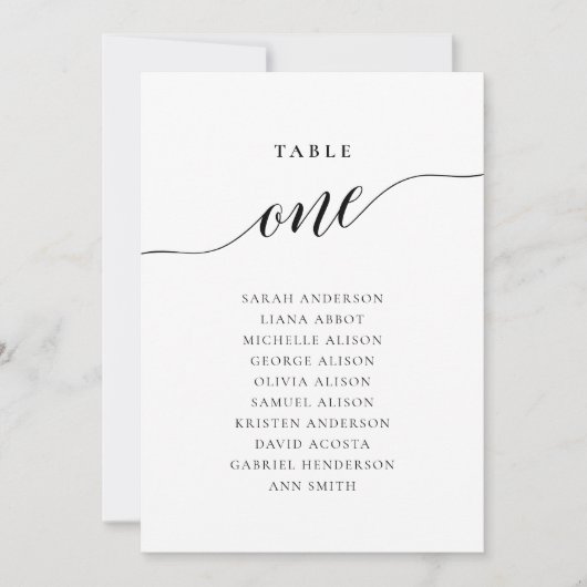 Bewerkbare tabel Nummer Een Zitplaatskaart Kaart (Voorkant)