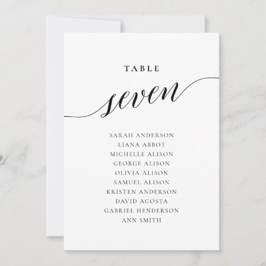 Bewerkbare tabel Nummer Zeven Zitting Grafiek Kaar Kaart (Voorkant)