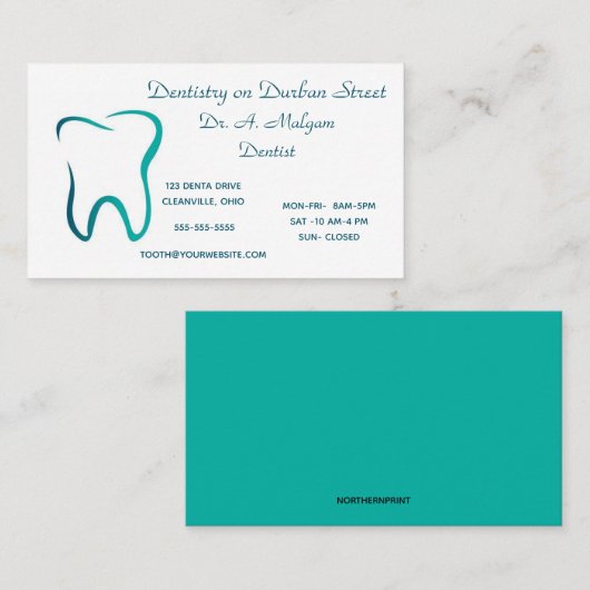 Bewerkbare Tandheelkunde op Durban Street Tooth Visitekaartje (Voorkant / Achterkant)