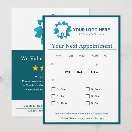 Bewerkbare tandheelkundige volgende afspraak kaart (Voorkant / Achterkant)