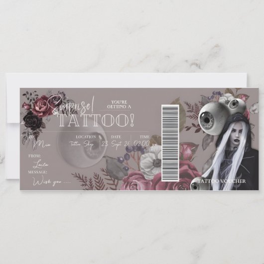 BEWERKBARE Tatoeage Verjaardag Cadeaubon Certifica Kaart (Voorkant)