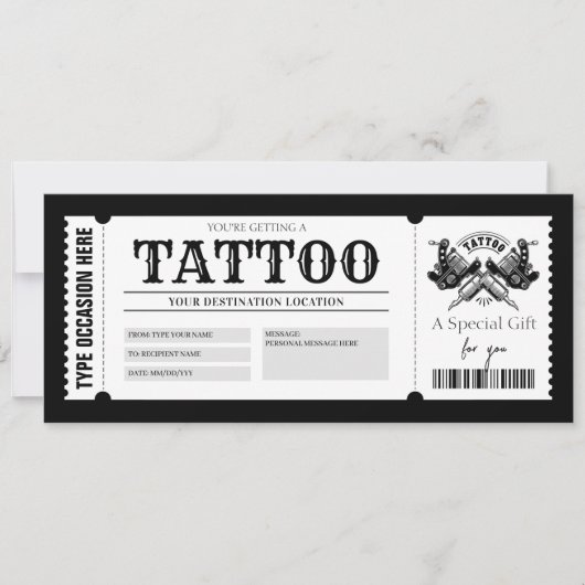 BEWERKBARE Tattoo Get Geïnkte Cadeaubon Kaart (Voorkant)