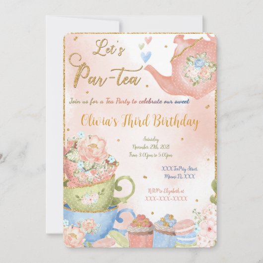 Bewerkbare Tea Party uitnodiging (Voorkant)