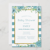 Bewerkbare Teal Bloemen Uitnodiging, Bruid, Baby Kaart (Voorkant)