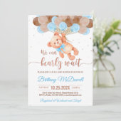 Bewerkbare Teddy Bear Baby shower Invitation Blue Kaart (Staand voorkant)