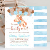 Bewerkbare Teddy Bear Baby shower Invitation Blue Kaart