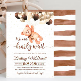 Bewerkbare Teddy Bear Baby shower Invitation Brown Kaart