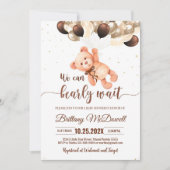 Bewerkbare Teddy Bear Baby shower Invitation Brown Kaart (Voorkant)