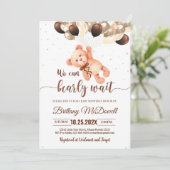 Bewerkbare Teddy Bear Baby shower Invitation Brown Kaart (Staand voorkant)