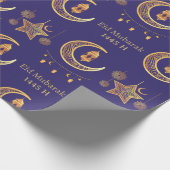 Bewerkbare tekst Eid Al-Fitr Mubarak Donkerblauw Cadeaupapier (Hoek)