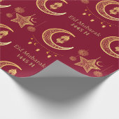 Bewerkbare tekst Eid Al-Fitr Mubarak Donkerblauw Cadeaupapier (Hoek)