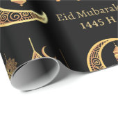 Bewerkbare tekst Eid Al-Fitr Mubarak Zwart Islamit Cadeaupapier (Rol Hoek)