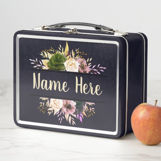 bewerkbare tekst Floral Metal Lunch Box (In situ)