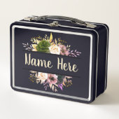 bewerkbare tekst Floral Metal Lunch Box (Voorkant)