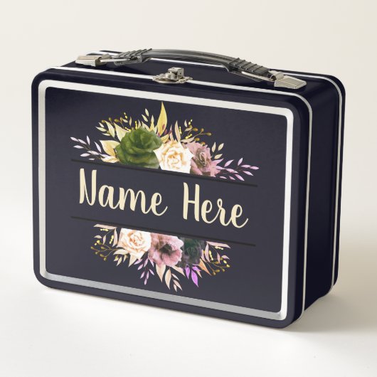 bewerkbare tekst Floral Metal Lunch Box (Voorkant)