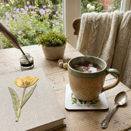 Bewerkbare Tekst Gele Tulp Minimalistische Estheti Kartonnen Onderzetters