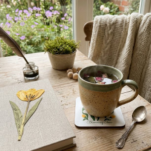 Bewerkbare tekst Gele Tulp Minimalistische Estheti Kartonnen Onderzetters