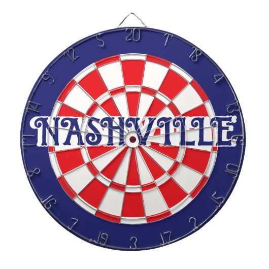 (bewerkbare tekst) NASHVILLE TN White Red Navy Blu Dartbord (Voorkant)