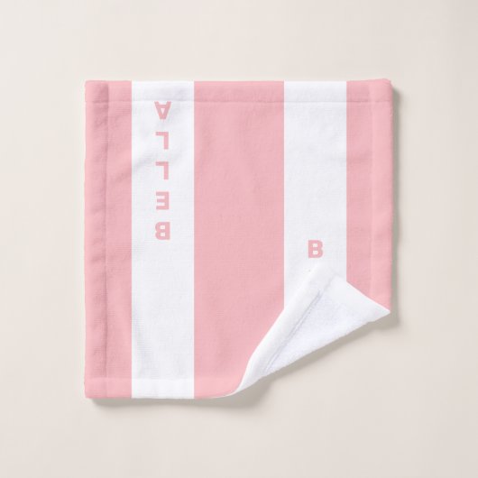 Bewerkbare tekst op lichtroze en wit gestreept bad handdoek (Wasdoekje)