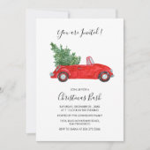 Bewerkbare tekst Red Car Script Christmas Party Kaart (Voorkant)