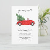 Bewerkbare tekst Red Car Script Christmas Party Kaart (Staand voorkant)