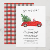 Bewerkbare tekst Red Car Script Christmas Party Kaart (Voorkant / Achterkant)