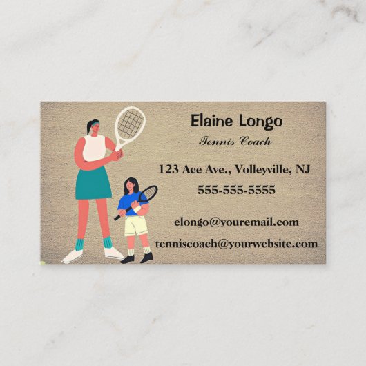 Bewerkbare tenniscoach visitekaartje (Voorkant)