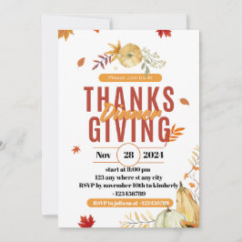 bewerkbare Thanksgiving Dinner Invitation, dankbaa Kaart