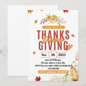 bewerkbare Thanksgiving Dinner Invitation, dankbaa Kaart (Voorkant / Achterkant)