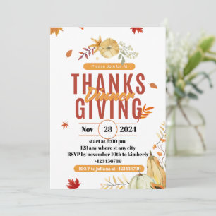 bewerkbare Thanksgiving Dinner Invitation, dankbaa Kaart
