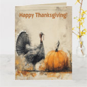 Bewerkbare Thanksgiving Turkije en pompoengroet Kaart (Gele Bloem)