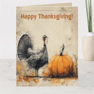 Bewerkbare Thanksgiving Turkije en pompoengroet Kaart