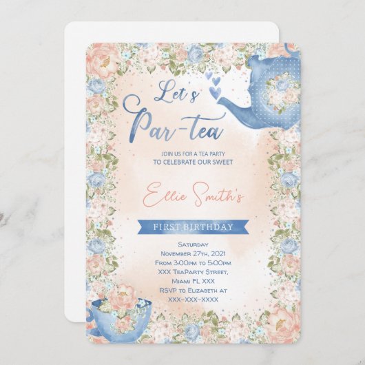 Bewerkbare theepartij uitnodiging (Voorkant / Achterkant)