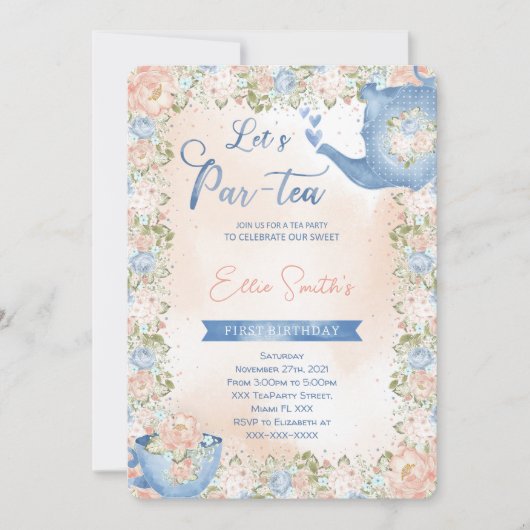 Bewerkbare theepartij uitnodiging (Voorkant)
